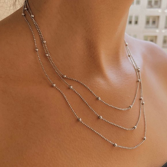 Italian Sterling Silver Trio Strand Necklace - Picture 3 of 4
